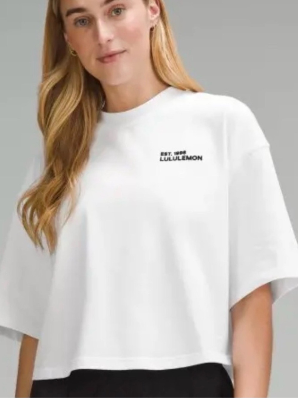 lululemon athletica White Boxy Cropped Logo Tee